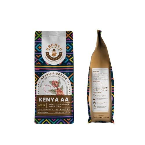 Premium Kenya AA - 100% Single-Origin Arabica Whole Roasted Coffee Beans - Light/Medium Roast - Ethically Sourced from Smallholder (women) Farmers in