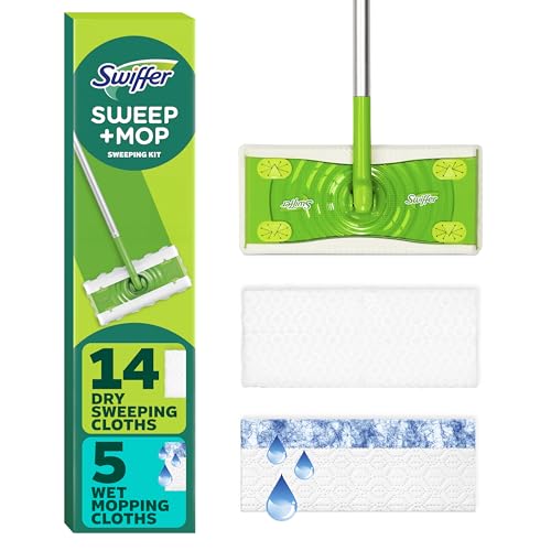 Swiffer Sweeper 2-in-1 Mops for Floor Cleaning, Dry and Wet Multi Surface Floor Cleaner, Sweeping and Mopping Starter Kit, Includes 1 Mop + 19