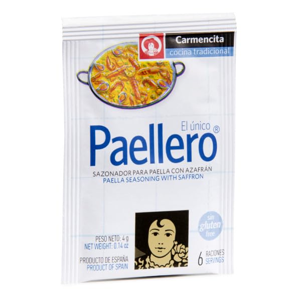 Carmencita. Paellero Paella Seasoning with Saffron (5 sackets) in metallic Tin. 20g (0.71oz)