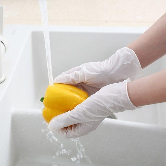 Lakesstory Extra Large Powdered Disposable Latex Gloves for Foodservice Extra Large Size Pack of 100 (White)