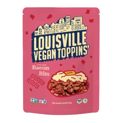 Louisville Vegan Jerky - Toppins’ Bacon Bits, Vegetarian and Vegan Meat - Non-GMO Soy Protein, Gluten-Free High Protein Vegan Snacks