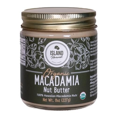 Island Harvest Macadamia Nut Butter - Made with 100% Hawaiian Organic Macadamia Nuts; All-Natural Nut Butter; Non-GMO; High In Fiber; 8 Ounce (Pack