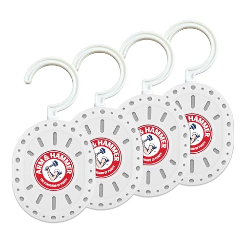 Arm & Hammer OdorBusterz ClosetMATE™, White Linen, 4 Count - Hanging Odor Absorber with Baking Soda, 360° Rotating Hook for Closets, Lockers & Storage