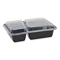 Pactiv Evergreen newspring versatainer microwavable containers, rectangular, 2-compartment, 30 oz, 6 x 8.5 x 2.5, black/clear, plastic, 150/ct