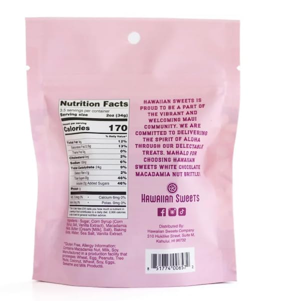 Hawaiian Sweets White Chocolate Macadamia Nut Brittle (Pack of 2)