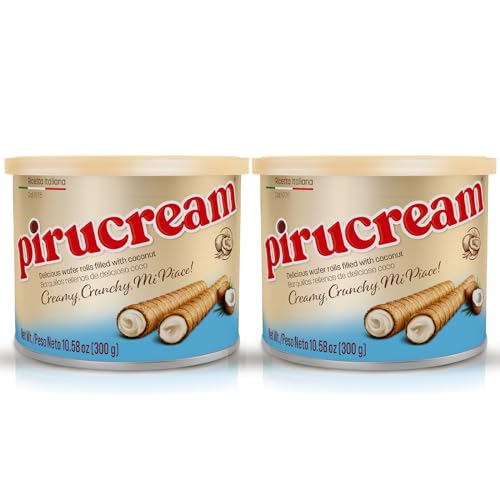 Pirucream Wafer Rolls - Delicious Crispy Coconut Creme Rolled Wafers Bites Filled Italian Snack Sticks Coco Roll, Relaxation Moment, Sweet Snack