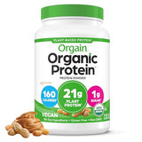 Orgain Organic Vegan Protein Powder, Peanut Butter - 21g Plant Protein, 7g Prebiotic Fiber, Low Net Carb, No Dairy Ingredients, No Added Sugar