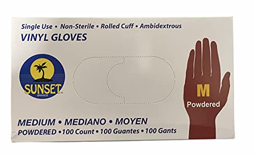 Sunset - Smooth Touch Vinyl Gloves with Powder, Size Medium - 100 ct