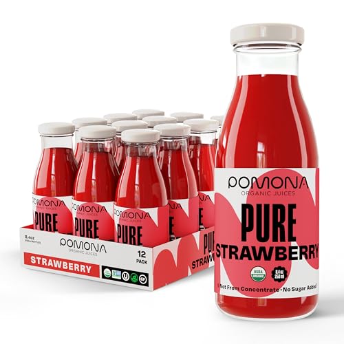 Pomona Organic Strawberry Juice (Pack of 12), Cold Pressed USDA Organic Juices with 100% Strawberries, No Added Sugar, Not From Concentrate, Vegan