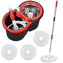 Mop and Bucket Set, 360° Spin Mop and Bucket with Wringer Set and 3 Microfiber Mop Refills, Stainless Steel 61" Extended Handle Spinning Mop Bucket