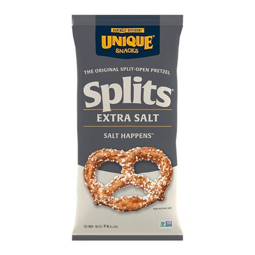 Unique Snacks Extra Salt Splits Pretzels, Original Split-Open Pretzels, Delicious Homestyle Baked Snack Bag, OU Kosher, and Non-GMO Food, No