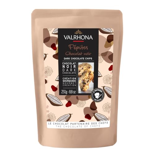 Valrhona Finest Dark Chocolate Chips for Baking - 52% Cocoa, A Perfect Fusion of Premium Dark Cocoa Flavor, These Gourmet Chocolate Chips are Ideal for Cookies, Muffins, Brioches, and Pastries
