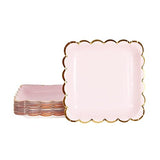 Geeklife Pink Disposable Paper Party Plates Bulk, 7 Inch Metallic Gold Paper Decorated Dessert Plates Set,20 PCS