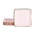 Geeklife Pink Disposable Paper Party Plates Bulk, 7 Inch Metallic Gold Paper Decorated Dessert Plates Set,20 PCS