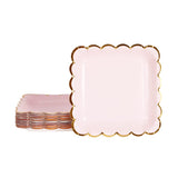 Geeklife Pink Disposable Paper Party Plates Bulk, 7 Inch Metallic Gold Paper Decorated Dessert Plates Set,20 PCS