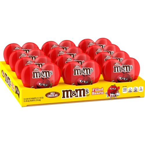 M&M’S Milk Chocolate Fun Size Filled Heart Valentine's Day Candy, 0.93oz, Pack of 12