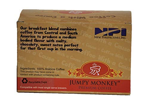 Jumpy Monkey® Coffee Good Morning Blend - Medium Dark Roast, 100% Arabica, Compatible with K-Cup Machines and Keurig Coffee Makers, 12 Single Serve