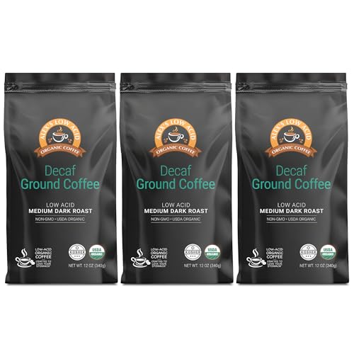 Alex's Low Acid Organic Coffee 12oz Bag (Pack of 3) (Fresh Ground Decaf)