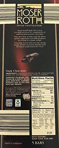 Boxed 6 Pack ~ 70% Cocoa Dark Chocolate ~ Moser Roth Fine German Chocolate Bar (s) ~ With Bonus Sample!