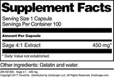 Sage 4:1-450 mg (100 Capsules, ZIN: 521330)