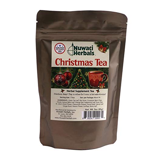 Nuwati Herbals Christmas Tea with Cinnamon, Anise, Cloves, Orange Peel and More, Herbal Loose Green Leaf Tea, 3 ounces
