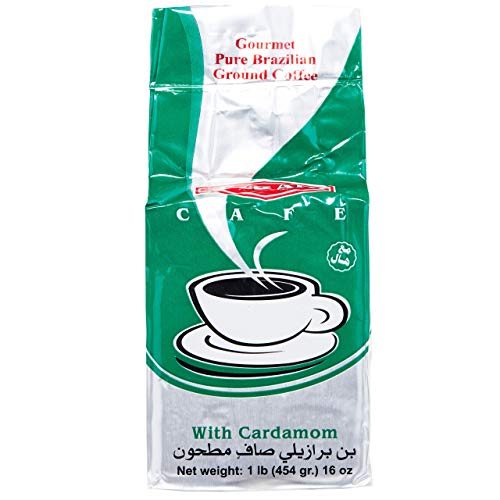 Tazah Coffee with Cardamom 16 oz (454g) Pure Brazilian Ground Coffee, Vacuum Packed - Ideal for Armenian Turkish & Arabic Style Coffee
