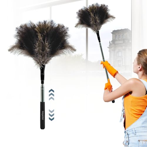 Extendable Feather Duster - 47 inches Soft Long Handle Reusable Feather Duster for Cleaning Ceiling Fan,Hanging lamp, High Ceiling, Blinds