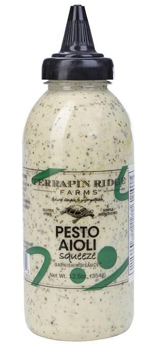 Terrapin Ridge Farms Pesto Aioli Garnishing Sauce - Bright Basil & Garlic Flavor - Perfect for Grilled Chicken, Sandwiches, and Veggies - 12.5 oz