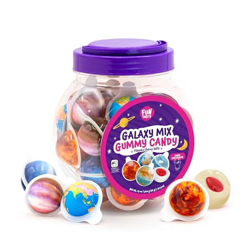 Gummy Planets Mix - 19 Oz Jar (30 Count) - Individually Wrapped Planet Gummies - Space Candy - Gummy Balls - Strawberry Jam Center - Chewy Candy