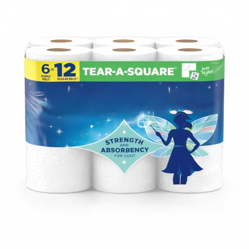 PREMIO NEST Tear-A-Square Paper Towels, 6 Double Rolls, 2-Ply Strong & Absorbent Kitchen Paper Towels, Custom Size Sheets for Cleaning, Household