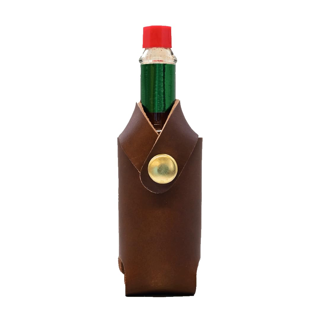 Hot Sauce Holster - Full Grain Leather Belt Holder - Solid Brass Snap - Convenient Slip-On Hot Sauce Bottle Holster - Fits 2 oz. Tabasco & Cholula