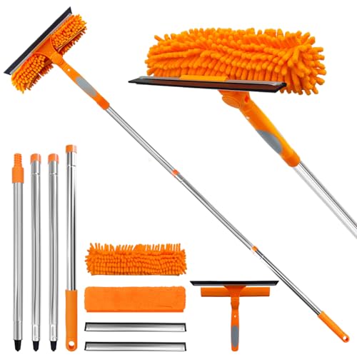 67" Squeegee Window Cleaner 2 in 1 Rotatable Window Cleaning Tool Kit with Extension Pole, Window Washing Equipment with Bendable Head for Indoor