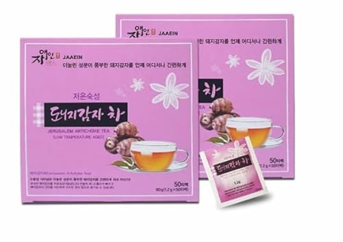 Jaaein Jerusalem Artichoke Tea, No Sugar, Caffeine Free, Gluten Free, Vegan, Low Temperature Aged (50 Tea Bags) Product of KOREA