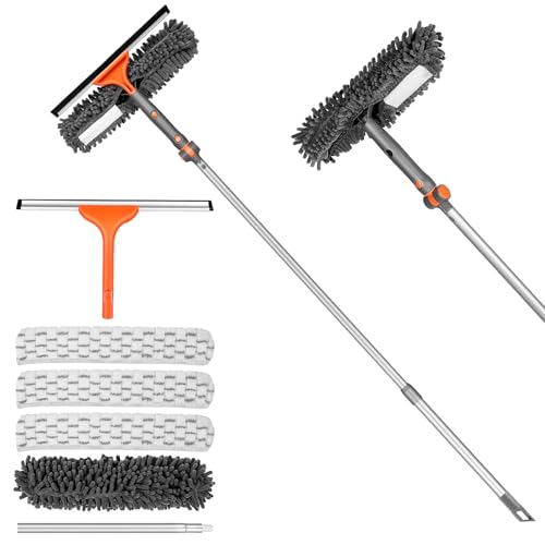 Chabatree Window Squeegee Cleaner Set 2-in-1 Window Cleaning Tool with Extendable Pole, Window Cleaning kit with Bendable Head for Indoor & Outdoor