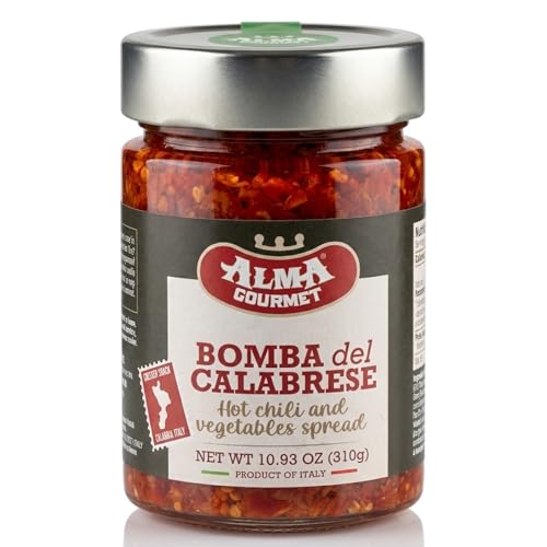 Alma Gourmet Bomba Calabrese Hot Chili & Mixed Vegetable Spread - Calabrian Chili Peppers in Oil, Authentic Italian Spicy Sauce, Product of Italy