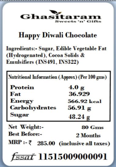 Ghasitaram Gifts Happy Diwali Chocolate