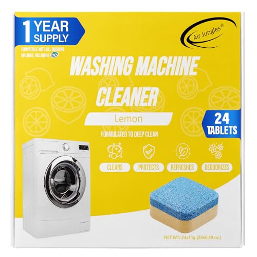 Air Jungles Washing Machine Cleaner Tablets 24 Count, Lemon Scent, Deep Cleaning, Dirt Remover, Clean Laundry Washer Drum and Tub, Compatible