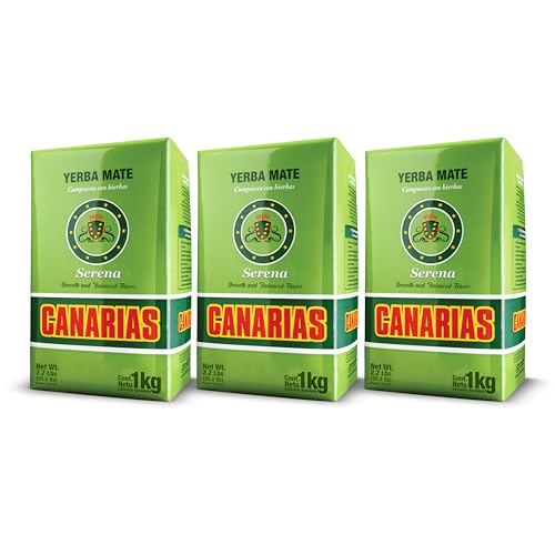 Canarias Serena Yerba Mate Tea 1 kg - Herbal Yerba Mate with Melissa, Passionflower & Mint - Ground Leaf Mate - Smooth & Balanced Flavor - (Pack of 3)