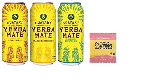 Guayaki Variety Pack - Revel Berry, Orange Exuberence, Bluephoria (Pack of 12) and Stinger Pink Lemonade Chews