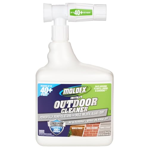 Moldex® Instant Outdoor Cleaner with Bleach and Hose End, 64 oz - Fast Acting Spray for Mold and Mildew Stains on Siding, Decks, Fences and Exterior