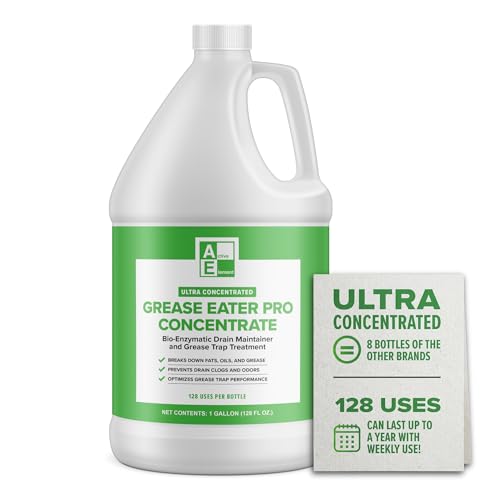 Grease Eater Pro Concentrate 1 Gallon (128 Uses) - Enzyme Grease Trap Treatment & Drain Maintainer, Grease Trap Cleaner for Odor Control & FOG