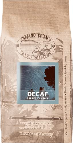 Camano Island Coffee Roasters Decaf Espresso Blend, Whole Bean 1lb, Fresh Dark Roast Swiss Water Processed, USDA Organic, Fairly Traded, Shade Grown