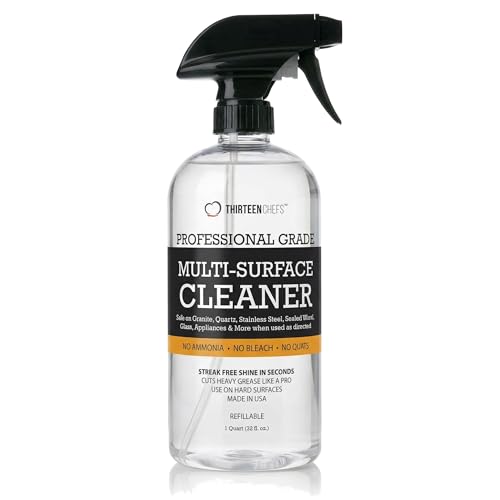 Thirteen Chefs Multi-Surface Cleaner for Granite and Quartz Countertop, Stainless Steel Appliances, Wood Furniture and Tables - 32oz Spray Bottle
