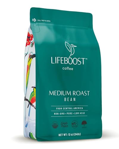 Lifeboost Organic Coffee Beans Medium Roast - Low Acid Single Origin Non-GMO Organic Whole Bean Coffee - Third Party Tested For Mycotoxins