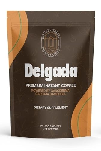 Delgada Instant Coffee - Premium Ganoderma, Rich Bold Taste - Healthy Mushroom Insant Coffee 25 Sachets