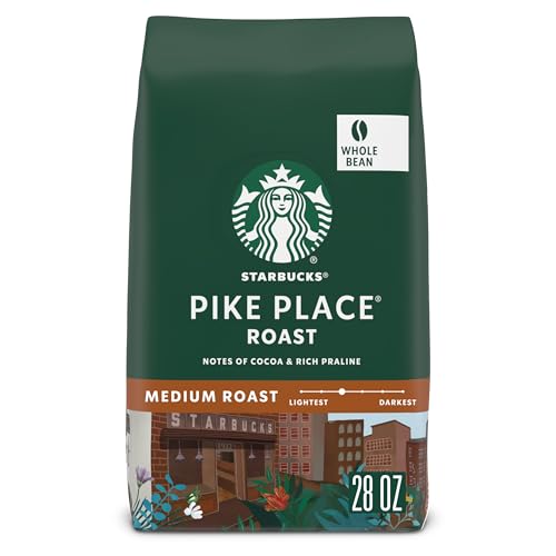 Starbucks Whole Coffee Beans, Medium Roast Hot or Iced Coffee, Pike Place Roast, 28 oz