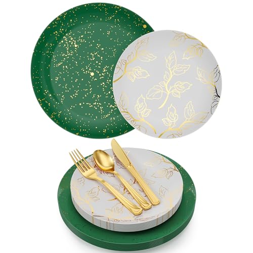 Trendables Christmas Plates Disposable 100 Pcs Christmas Dinnerware Set, Christmas Plastic Plates Set Includes: 20 10" Dinner Plates, 20 8" Dessert