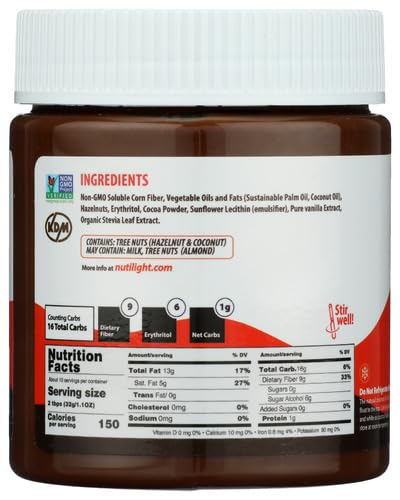 Nutilight, Hazelnut Spread with Cocoa, Sugar Free, Keto and Diabetic Friendly, Low Net Carb, Non-GMO, Naturally Sweetened with Stevia. (1 Jar, 11 oz)
