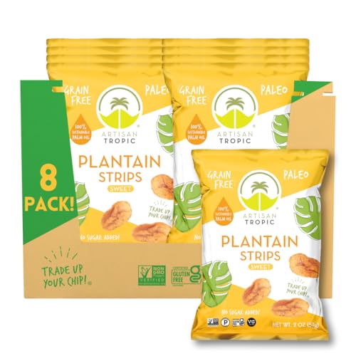 ARTISAN TROPIC Plantain Strips Naturally Sweet - 8 Pack, 2oz - Vegan, Paleo, Gluten Free Chips - Individual Bags Healthy Snacks for School, Gym, Kids