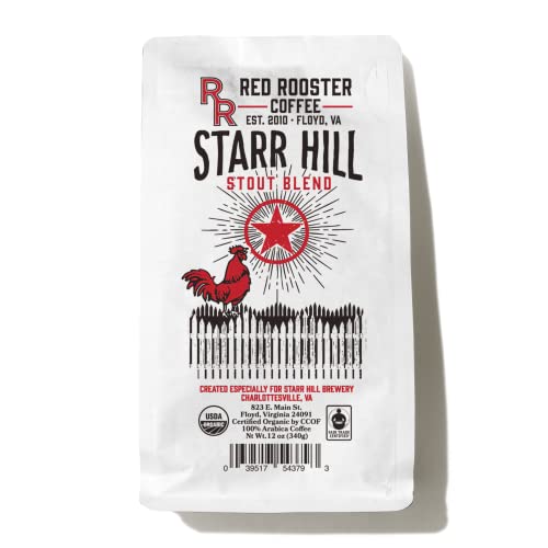 Red Rooster Coffee, Organic Starr Hill Stout Coffee - Medium-Dark Roast Whole Bean - Notes of Dark Chocolate, Praline & Citrus - 12oz - USDA Organic